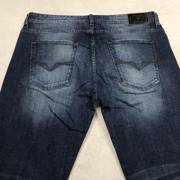 GUESS Jean Men 36x32 (34/32 tag) Regular Straight Whisker Faded - Picture 5 of 16